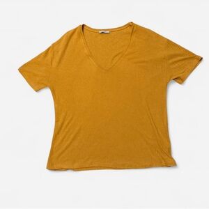 Zara Mustard Yellow Ribbed V-Neck Top